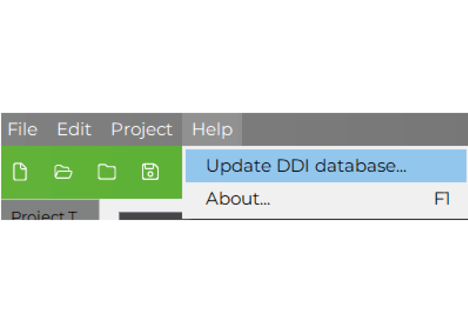 Screenshot of TC designer help menu with update DDI database option to keep ISOBUS Task Controller projects compliant with the latest ISO 11783 editions.