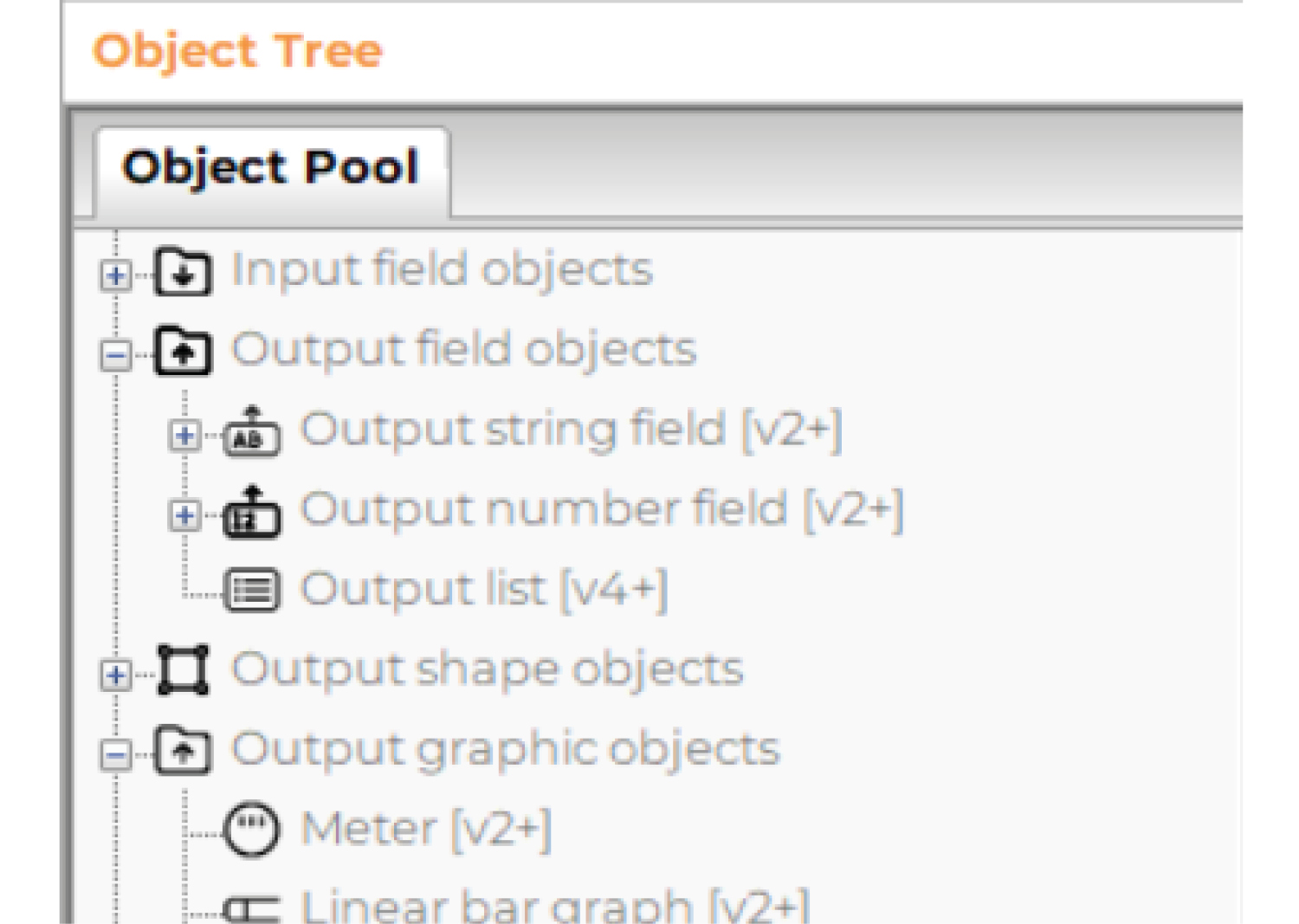 Screenshot of ISOBUS VTdesigner object tree with UT3-compatible objects, supporting future Virtual Terminal specifications and evolving ISO 11783 standards.